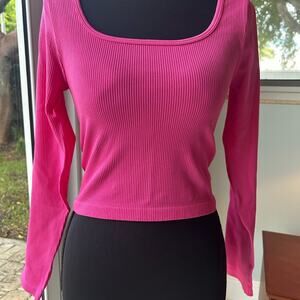 OQQ Pink Ribbed Long Sleeve Top Size M